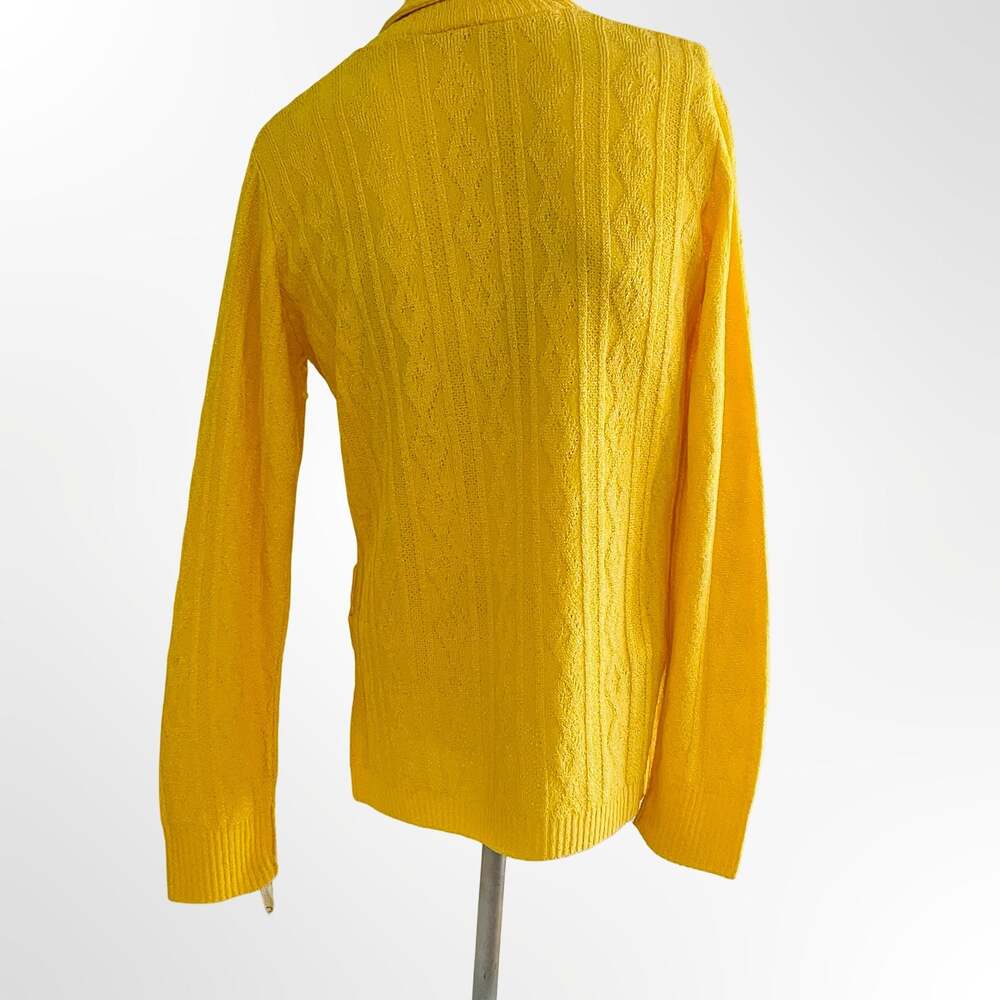 Vintage Yellow Cable Knit Button Cardigan Sweater with Pockets - Picture 3 of 7